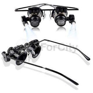 Eyeglasses Jeweler 20x Magnifier Magnifying Glass Loupe LED Light 