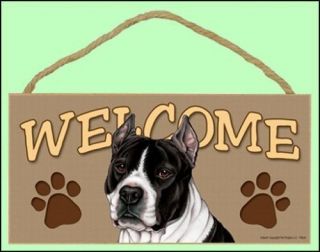 Pitbull (blk & wht) 10 x 5 Wooden Welcome Dog Sign New Made in the 