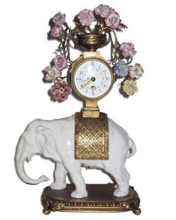 antique louis xv style porcelain elephant mantle clock time left