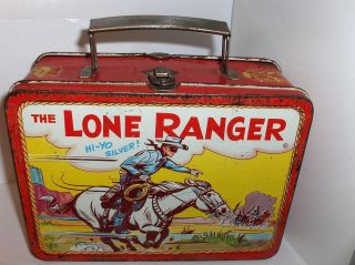 The Lone Ranger`1954`Hi Yo Silver.Red Band.Adco Liberty.Metal Lunchbox 