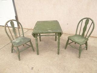 antique primitive childs doll drop leaf table & 2 dining chairs