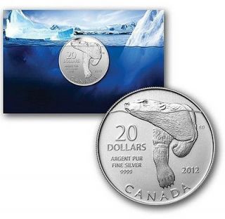 2012 $20 Dollars Commemorative .9999 Fine Silver Polar Bear coin in 