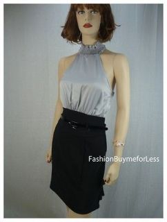   Ruffle Skirt Belted faux Silk Halter Top Cocktail Dress Suit S M L