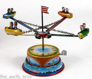 Tin Litho Space Rocket Ride Wind Up Bright Colors New Circus 