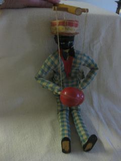 VINTAGE BLACK AMERICANA DOLL PUPPET WITH RED BALL HAND RATTLES