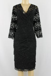 Onyx Nite by Marina women dress 3/4 sleeve black lace combination size 