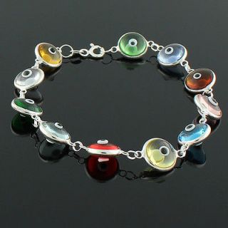 Sterling Silver Multicolor Womens Evil Eye Hamsa Beaded Bracelet with 