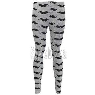 WOMENS LADIES MOUSTACHE PRINTED KNITTED THERMAL LEGGINGS SIZE SM(8 10 