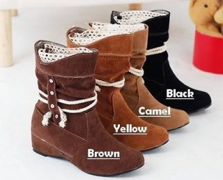   Colors Suede Inner Wedge Crystals Lace Short Boots Shoes 34 39