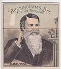 VICTORIAN TRADE CARD, BUCKINGHAMS DYE FOR WHISKERS, FOLD DOWN BEFORE 