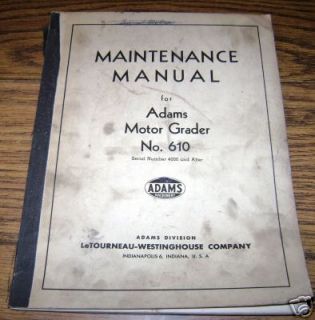 adams 610 motor grader service rpr maintenance manual time left