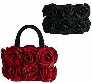   Piece Floral Bag Set by Lori Greiner Satin Roses Red Black NEW