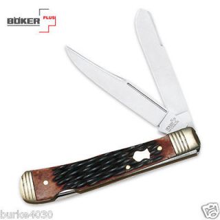 Boker Plus Double Lock Jigged Brown Trapper Folding Knife BO206