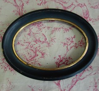 antique french wood photo picture frame black oval n c