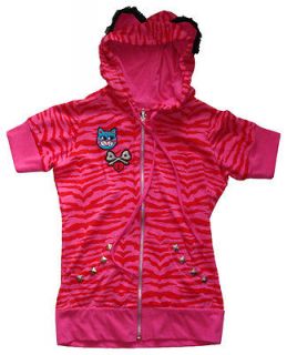 Jessica Louise Pink & Red Tiger Stripe Kitty Cat Ear Hoodie Top