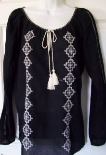 LUCKY BRAND Womens Black Peasant Boho Vintage Blouse Top Shirt $79 