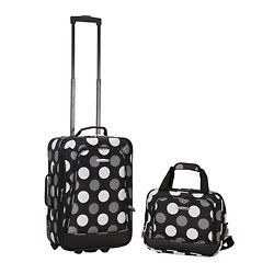   New Black Polka Dot 2 piece Lightweight Carry on Luggage Set