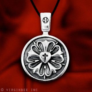 LUTHER ROSE SEAL SYMBOL LUTHERAN CROSS SOLID STERLING SILVER PENDANT 