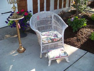 Antique Wicker chair w/ottoman vintage barkcloth cushion new 