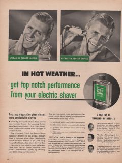 1950 VINTAGE WILLIAMS LECTRIC SHAVE IN HOT WEATHER PRINT AD