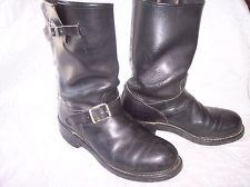   1960 engineer black motorcycle boots mens 8 E / W leather bike shoes