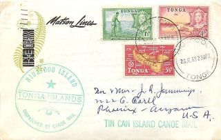 tonga tin can mail cover 1963 matson lines time left