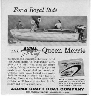 1958 Vintage Ad Aluma Craft Queen Merrie Boats Minneapolis,MN
