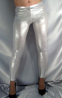 metallic silver shiny opaque leggings m