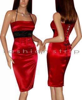 SEXY RED/BLACK HALTER BONED CORSET WOMAN SATIN EVENING PARTY DRESS 