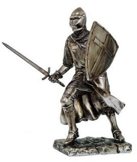 MEDIEVAL KNIGHT 7H CRUSADER ENGAGING IN BATTLE STATUE FIGURINE SUIT 