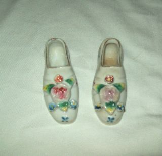 Bone China Shoes Decorated, Tiny Flowers On Top, Gold Rim Md Occupied 