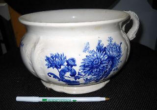 Chamber Pot by Buffalo Pottery Semi Vitre   Blue Chrysanthemum on 