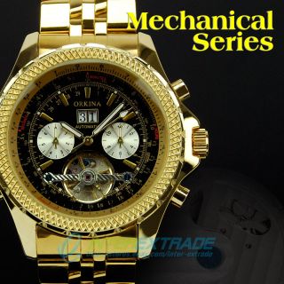   Gift Auto Mechanical Tourbillon Calendar Business Mens Wrist Watch