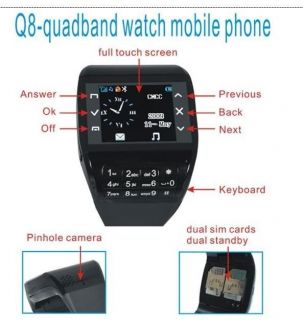 New Watch Mobile Cell Phone Camera Dual Card  Mp4 Q8 Q8+