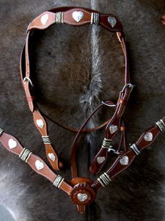 HORSE WESTERN BRIDLE BREAST COLLAR LEATHER HEADSTALL RAWHIDE SILVER 