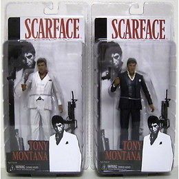 SCARFACE ACTION FIGURE SET OF 2 TONY MONTANA IN WHITE + BLUE SUIT AL 