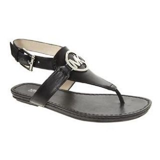 Michael Kors Black Leather Charm Gladiator Thong Sandals Shoes Flip 