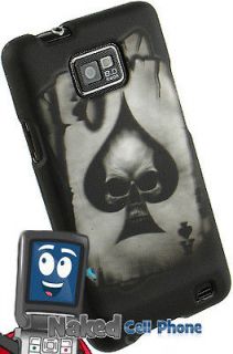 RUBBERIZED BLACK ACE SPADE SKULL CASE FOR SAMSUNG GALAXY S II 4G AT&T 
