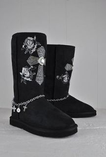Montana West Black Winter Suede Boots Shoes with Jeweled Design Size 6 