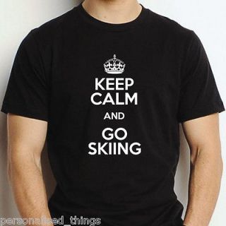   CALM AND GO SKIING T SHIRT SIZES UNIQUE SKI EQUIPMENT SNOW BOOTS SOCK