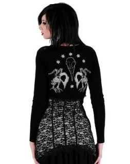 Too Fast Clothing Bird Skeleton Lace Front Cropped Cardigan
