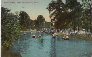 Boat Canal Canoe Belle Isle Park Detroit Michigan MI Vintage Pre 1920 
