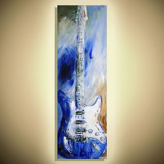 Original Modern Abstract Fender Guitar Blue Green Acrylic Painting on 