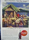 Vintage Coca Cola 1944 WWII Ad Store Sign SOLDIERS IN PANAMA W MULES