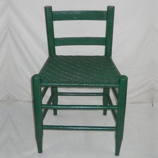 antique green ladder back rattan weave chair 
