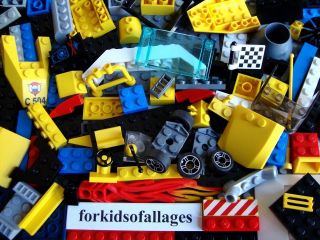 Bulk Lego Lot 100 Parts Fun Mix w/Bricks Car Tires Rims Axles Steering 