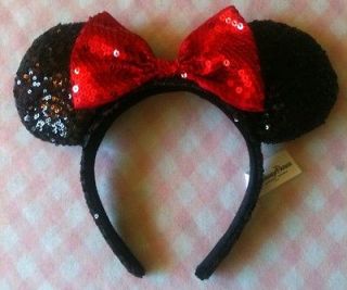 Mickey Minnie Mouse Ears Headband   NEW red bow, sequins