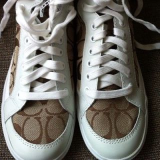 New Without Box COACH Signature And Leather Ellis Khaki White High Top 