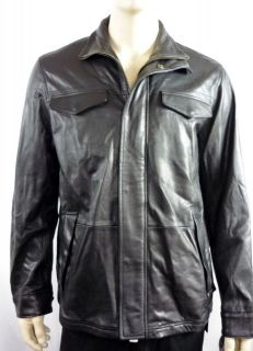 mens nautica large black leather jacket nwt $ 498