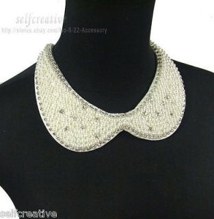   Peter Pan Detachable Collar Choke Necklace Full Faux Pearl Crystal